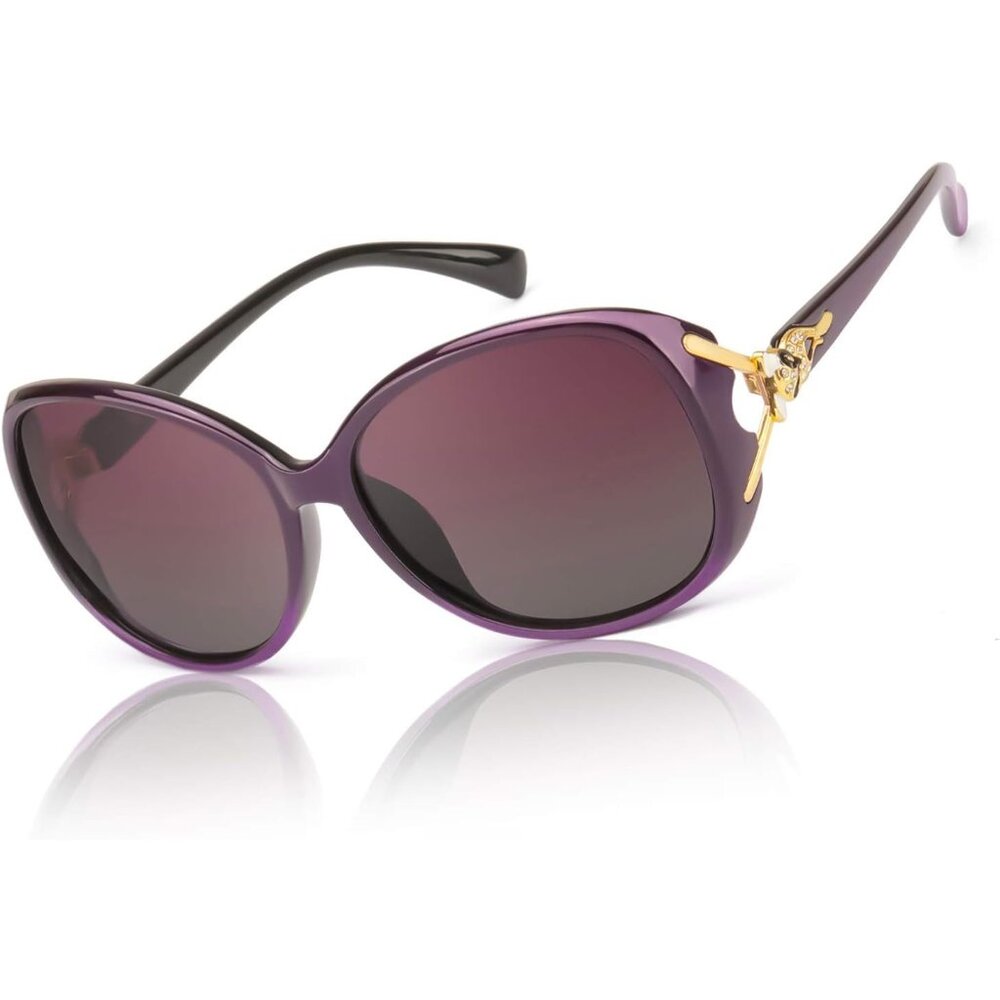 Womens Purple Trendy Shades Eyes Protection Frame Polarized Sunglasses Oversized